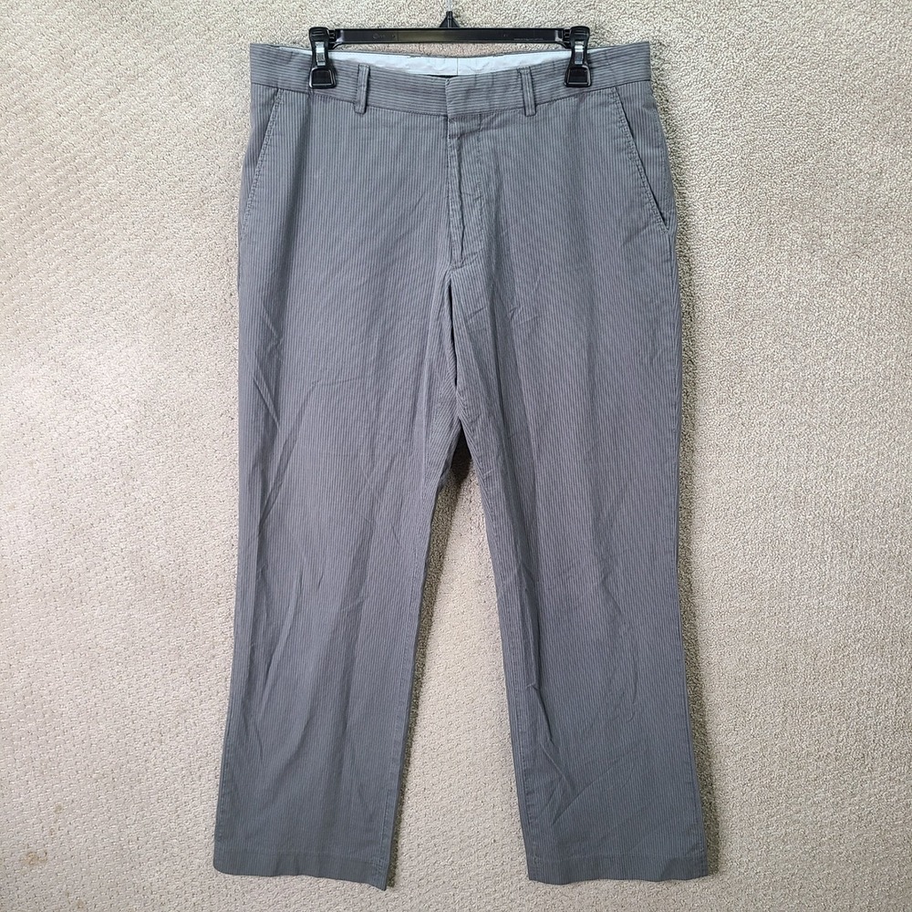 Express Pants Mens 32x32 Gray Striped Producer Straight Leg Cotton Casual Chino